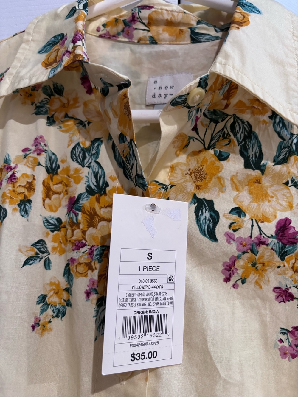 a new day Women's Yellow Floral Shirt Dress with Belt Size Small NWT - Picture 3 of 6